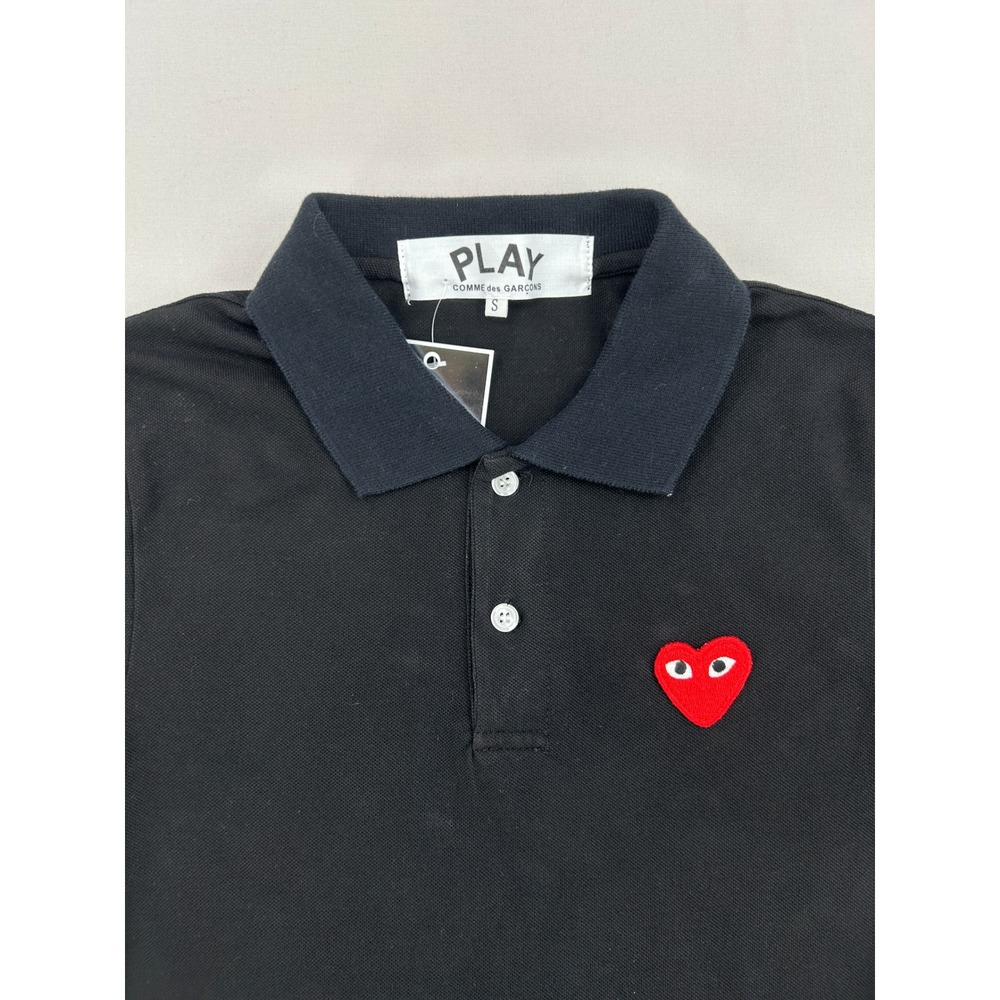 Comme des Garcons Play Mens Black Heart Logo Pique Polo Shirt Small DV0000791
